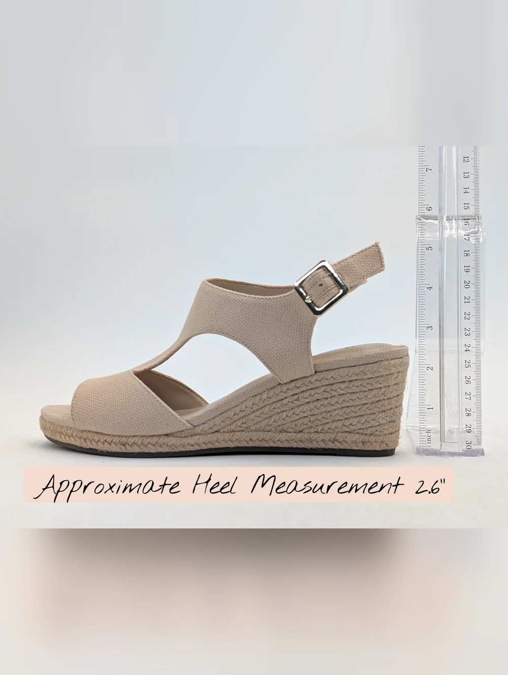 NWT Bandolino Sz 8 Neutral Tan Espadrille Wedge Gold Color Buckle Ankle Straps